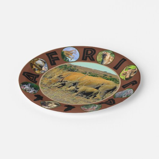 Afrikaanse Wildlife Cirkel Collage Rhino Reeds Papieren Bordje (Gekanteld)