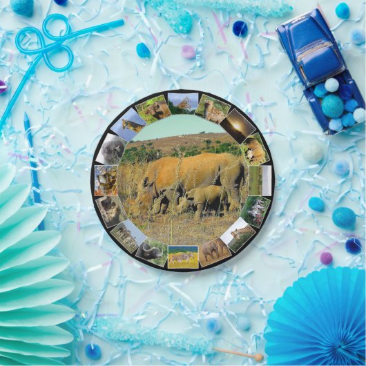 Afrikaanse Wildlife Fotocollage Rhino Reeds Papieren Bordje (Feest)
