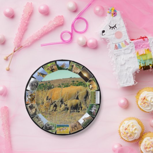 Afrikaanse Wildlife Fotocollage Rhino Reeds Papieren Bordje (Feest)