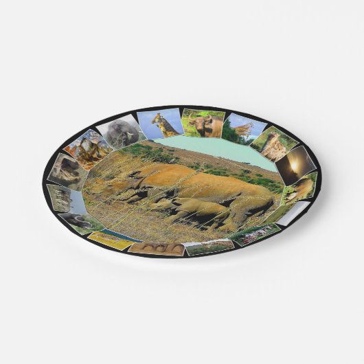 Afrikaanse Wildlife Fotocollage Rhino Reeds Papieren Bordje (Gekanteld)