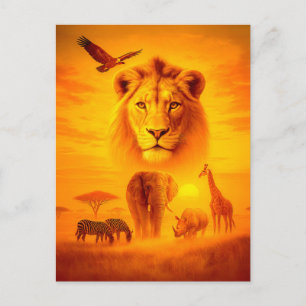 Afrikaanse Wildlife Group Scene in Dubbele Blootst Feestdagenkaart