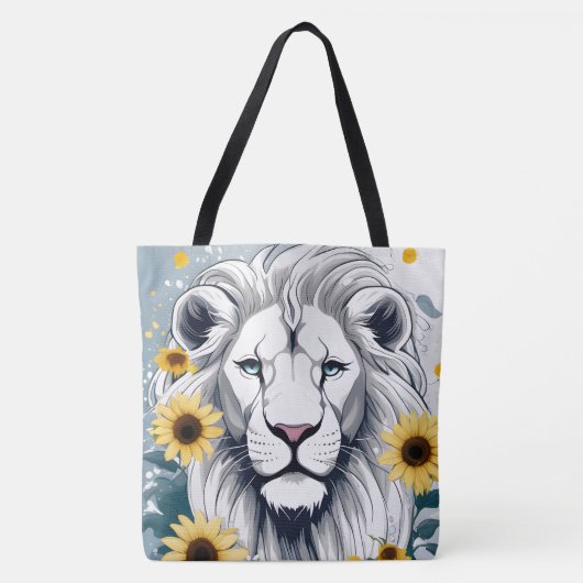 Afrikaanse Wildlife Safari Leeuw & Bloemen Zonnebl Tote Bag (Voorkant)
