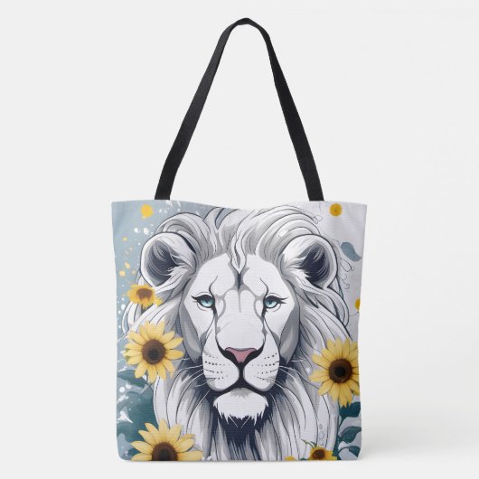 Afrikaanse Wildlife Safari Leeuw & Bloemen Zonnebl Tote Bag (Achterkant)