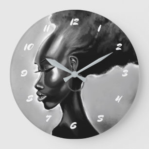 Afrikaanse Woman Wall Clock Lady Shy Painting Grote Klok