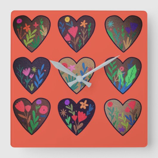 Afrikaanse wortelliefdesharten vierkante klok (Voorkant)