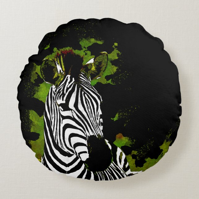 Afrikaanse Zebra nacht Rond Kussen (Voorkant)