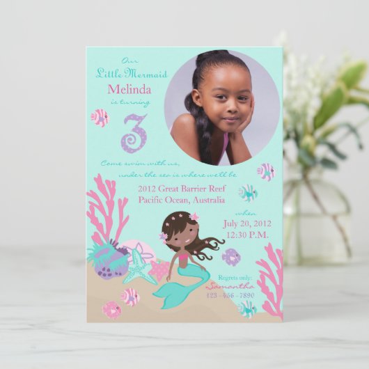 Afrikaanse zeemeermin derde verjaardag kaart (Staand voorkant)