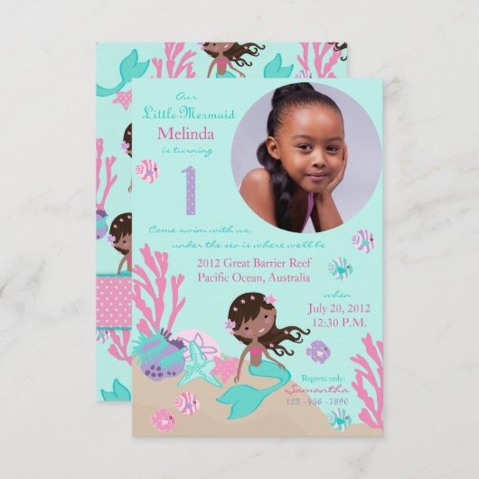 Afrikaanse Zeemeermin, eerste verjaardag Kaart (Voorkant / Achterkant)