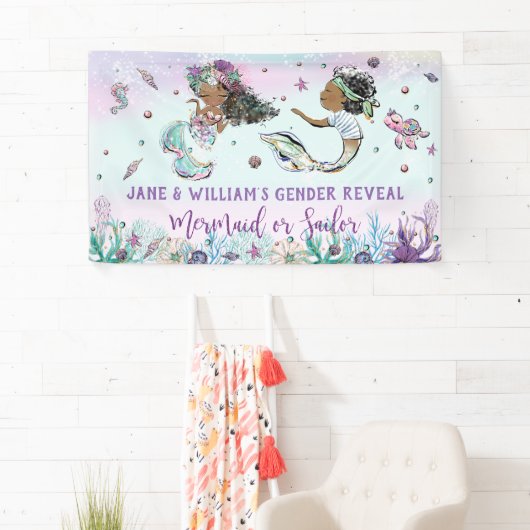 Afrikaanse zeemeermin en piratenzeeman onthullen g spandoek (Insitu)