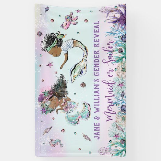 Afrikaanse zeemeermin en piratenzeeman onthullen g spandoek (Verticaal)