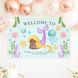 Afrikaanse Zeemeermin Oceaan Baby Shower Welkomstb Spandoek