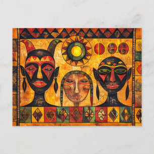 Afrikaanse zon en maskers in tribale schilderkunst feestdagenkaart