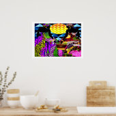 Afrikaanse zon in de tuin van bloemen poster (Keuken)