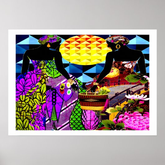 Afrikaanse zon in de tuin van bloemen poster (Voorkant)