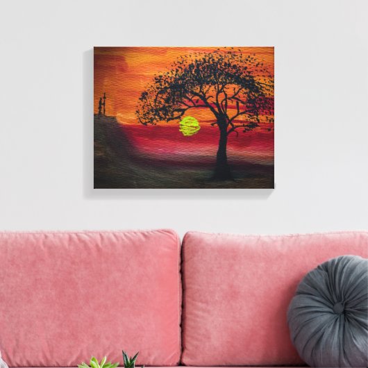 Afrikaanse zonsondergang canvas afdruk (Insitu (Woonkamer))