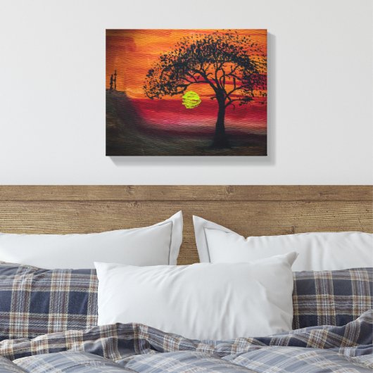 Afrikaanse zonsondergang canvas afdruk (Insitu (Slaapkamer))