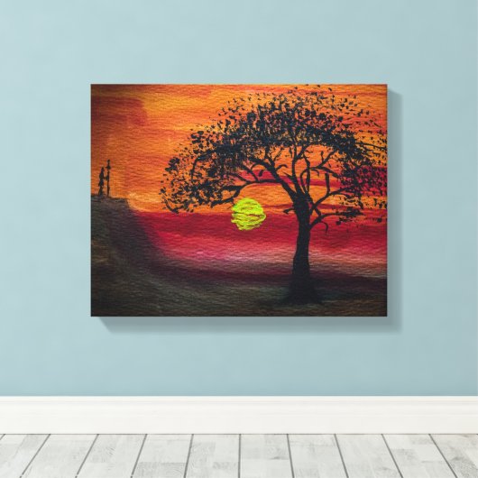 Afrikaanse zonsondergang canvas afdruk (Insitu (Houten vloer))