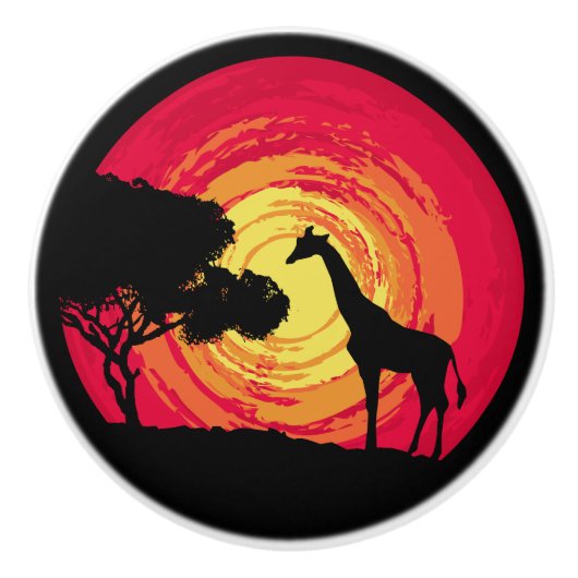 Afrikaanse zonsondergang keramische knop (Voorkant)