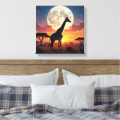 Afrikaanse Zonsondergang Maan Giraffe Canvas Afdruk (Insitu (Slaapkamer))