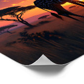 Afrikaanse Zonsondergang Maan Giraffe Poster (Hoek)