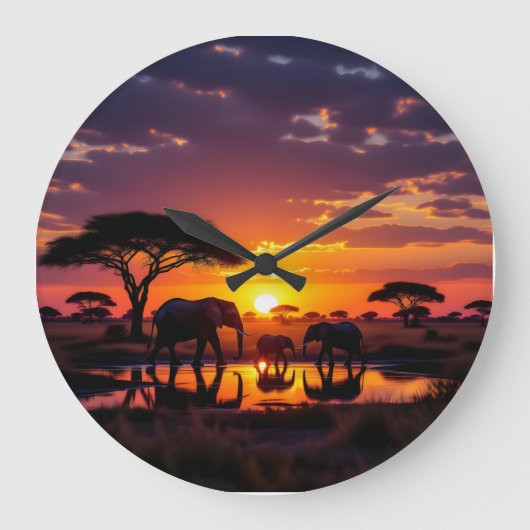 Afrikaanse Zonsondergang Majestueuze Wandklok (Voorkant)