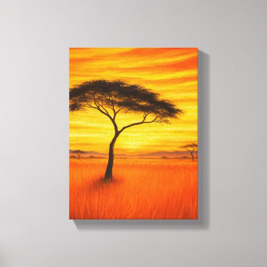 Afrikaanse zonsondergang met acaciaboom canvas afdruk (Voorkant)