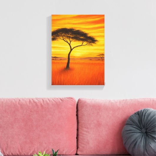 Afrikaanse zonsondergang met acaciaboom canvas afdruk (Insitu (Woonkamer))