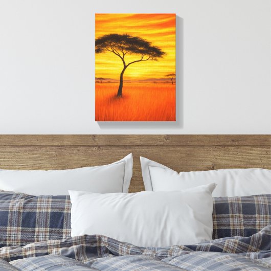 Afrikaanse zonsondergang met acaciaboom canvas afdruk (Insitu (Slaapkamer))