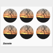 Afrikaanse zonsondergang met doornig acaciaboom si ronde sticker (Vel)