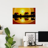 Afrikaanse zonsondergang Olifanten Poster (Thuiskantoor)