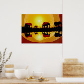 Afrikaanse zonsondergang Olifanten Poster (Keuken)