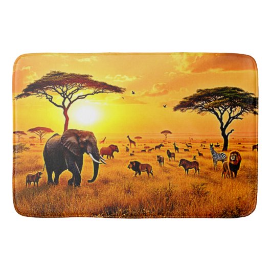 Afrikaanse Zonsondergang Safari Majesteitelijk Ont Badmat (Voorkant)