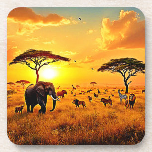 Afrikaanse Zonsondergang Safari Majesteitelijk Ont Bier Onderzetter