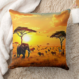 Afrikaanse Zonsondergang Safari Majesteitelijk Ont Kussen