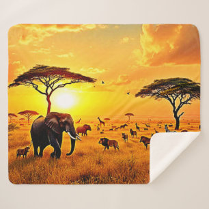 Afrikaanse Zonsondergang Safari Majesteitelijk Ont Sherpa Deken