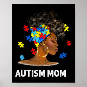 Afrikaanse zwarte autisme mam Afro Moeder Autisme Poster