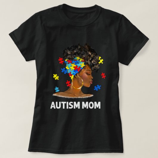 Afrikaanse zwarte autisme mam Afro Moeder Autisme  T-shirt (Design voorkant)