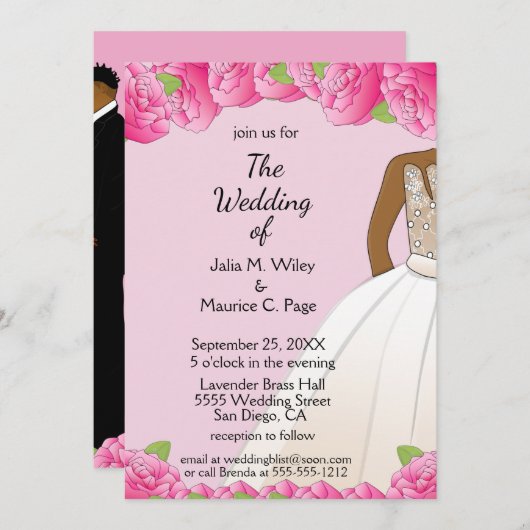 Afrikaanse zwarte en roze bruid en bruin kaart (Voorkant / Achterkant)