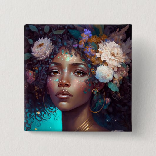 Afrikaanse zwarte godin koningin Fantasy Art B Vierkante Button 5,1 Cm (Voorkant)