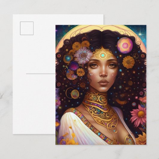 Afrikaanse zwarte godin koningin Fantasy Art Briefkaart (Voorkant / Achterkant)