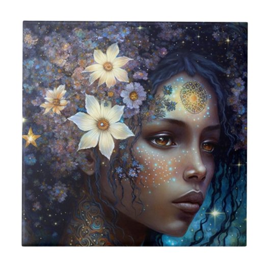 Afrikaanse zwarte godin koningin Fantasy Art C Tegeltje (Voorkant)