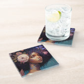 Afrikaanse zwarte godin koningin Fantasy Art Glazen Onderzetter (Schuin)