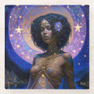 Afrikaanse zwarte godin koningin Fantasy Art Glazen Onderzetter