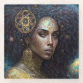 Afrikaanse zwarte godin koningin Fantasy Art Glazen Onderzetter (Voorkant)