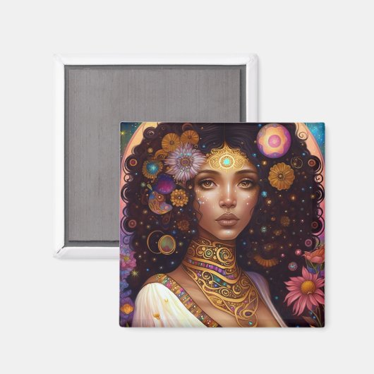 Afrikaanse zwarte godin koningin Fantasy Art Magneet (Voorkant / Achterkant)