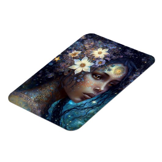 Afrikaanse zwarte godin koningin Fantasy Art Magneet (Linkerzijde)