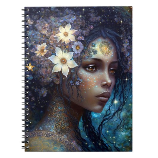 Afrikaanse zwarte godin koningin Fantasy Art Notitieboek (Voorkant)