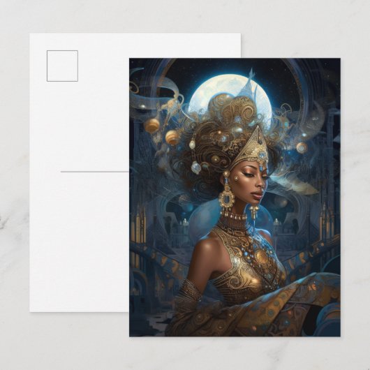 Afrikaanse zwarte godin koningin Fantasy Art P Briefkaart (Voorkant / Achterkant)