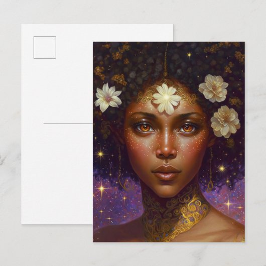 Afrikaanse zwarte godin koningin Fantasy Art P Briefkaart (Voorkant / Achterkant)