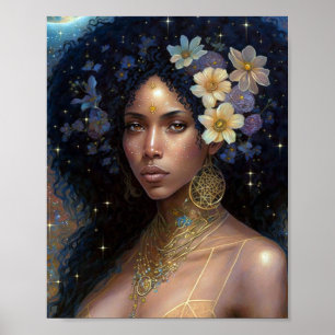 Afrikaanse zwarte godin koningin Fantasy Art P Poster
